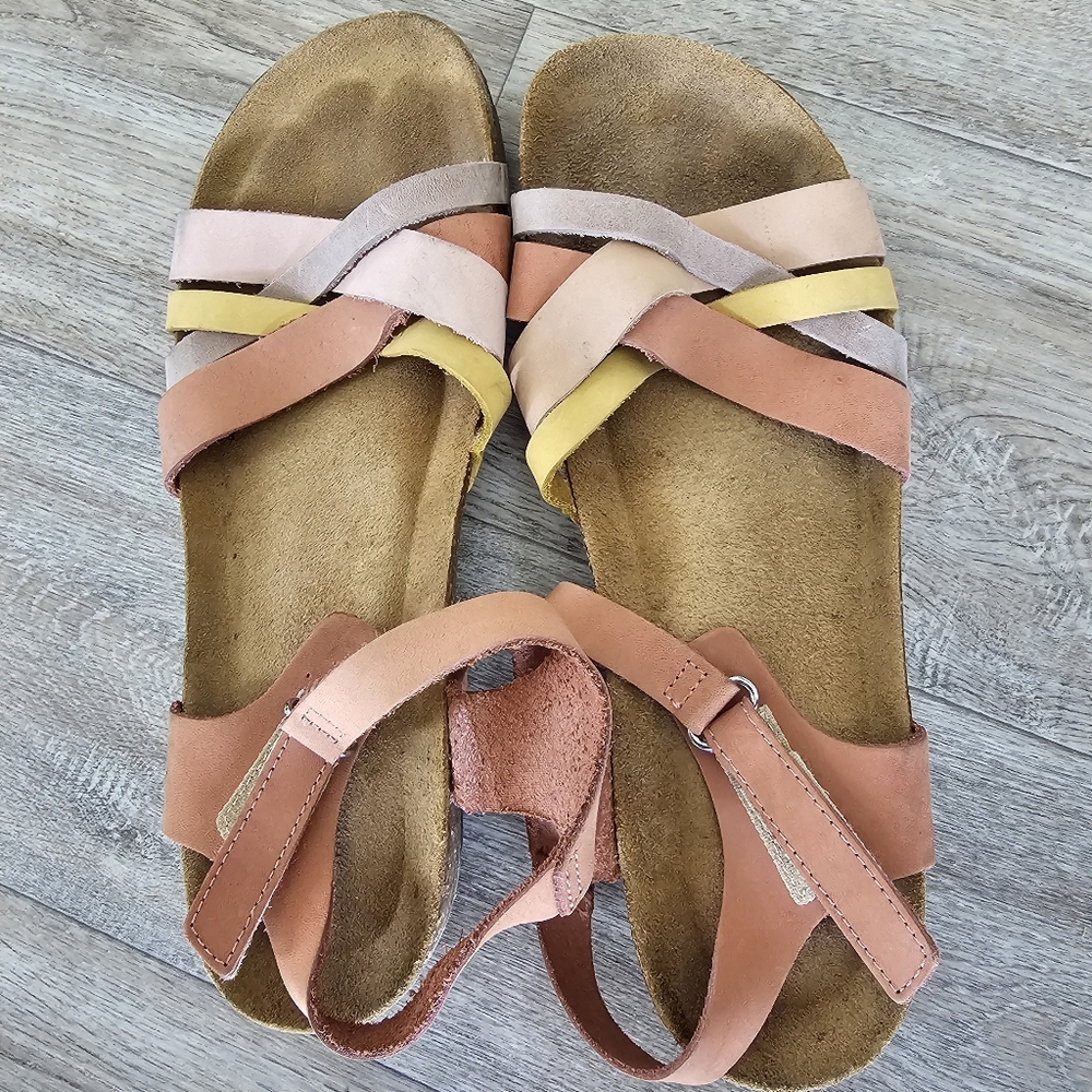 Bio Gold Sandals Womens Slingback Cork Leather Made in Italy Sunset Colors Sz 9